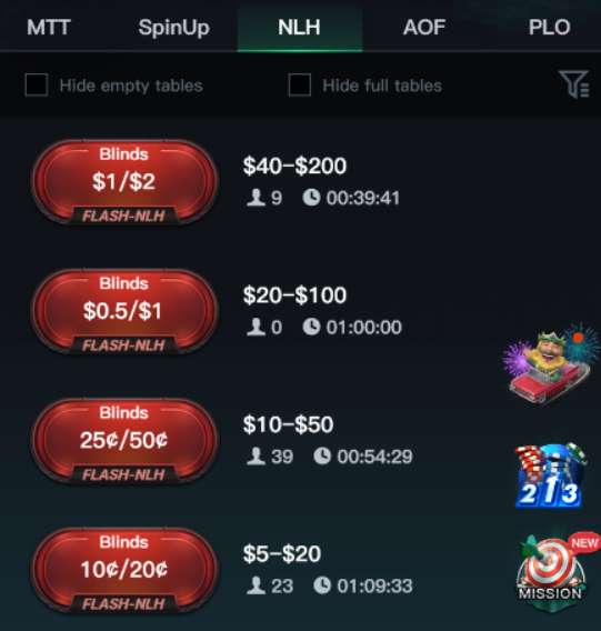 KKPoker poker tables